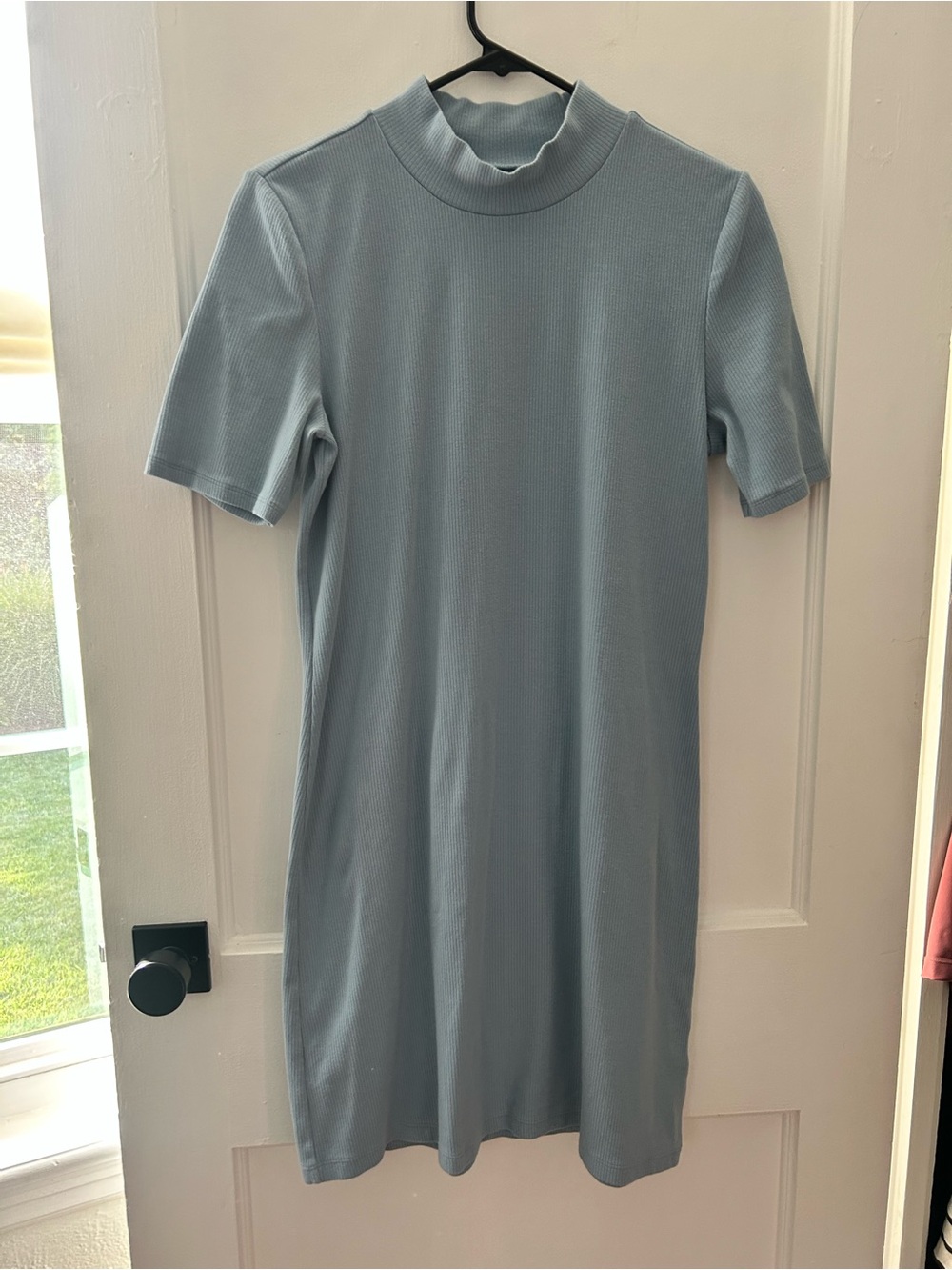 Lands’ End Light Blue Mock Neck Short Sleeve Dress
